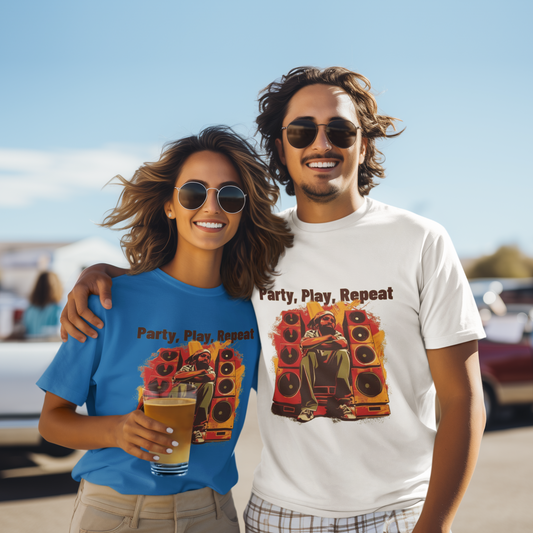 Party Play Repeat – Unisex DJ Night T-Shirt for Party Lovers