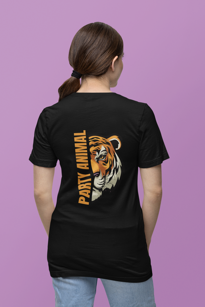 "Party Animal" Oversized Unisex T-Shirt – Featuring a Bold Tiger Face Back Design