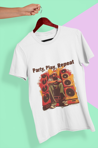 Party Play Repeat – Unisex DJ Night T-Shirt for Party Lovers